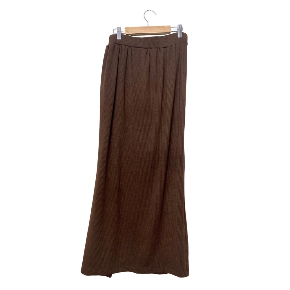 Free People Movement Brown Ribbed Ruched Maxi Skirt Womens Large - Picture 6 of 6